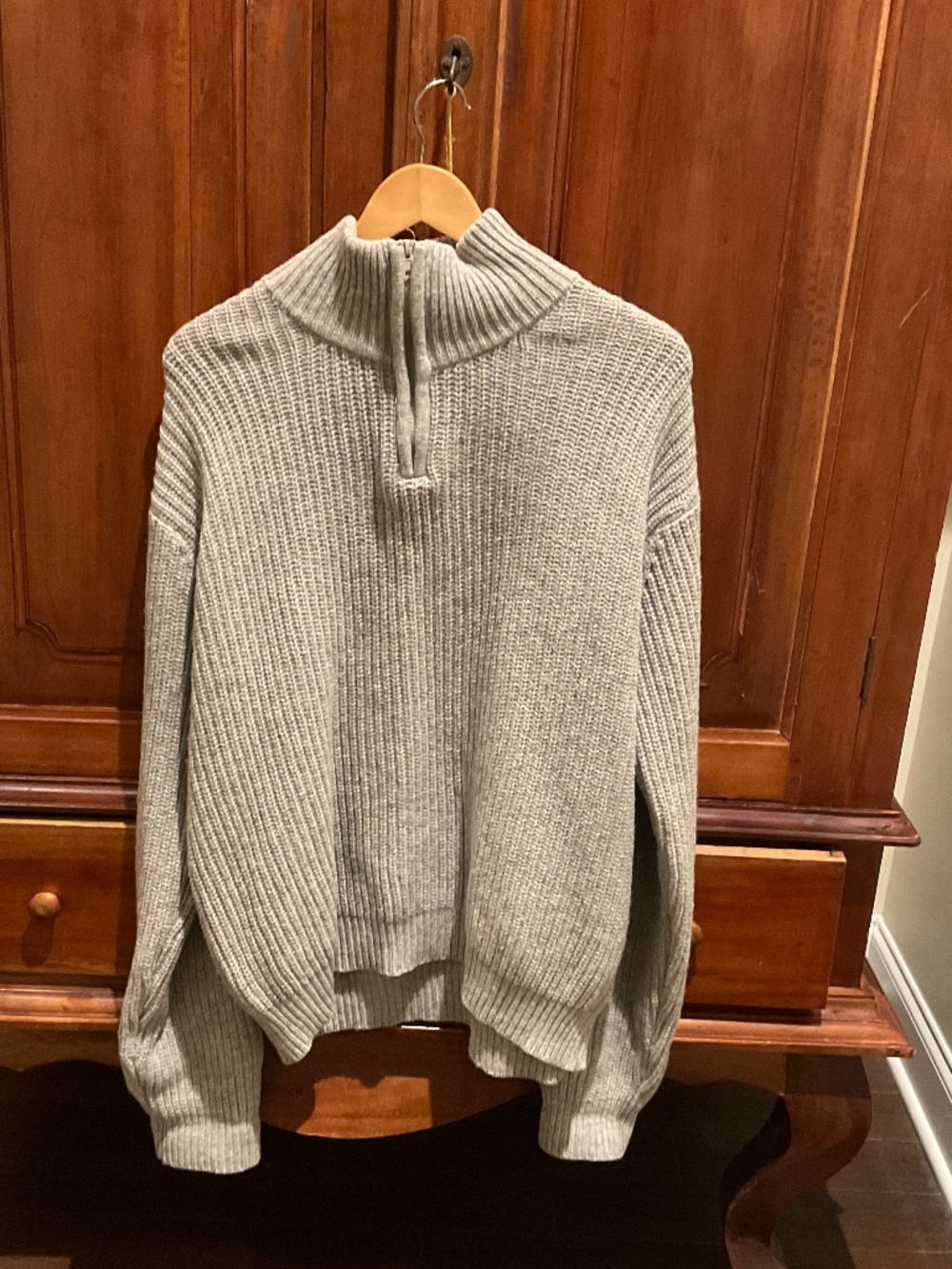 Brandy Melville Gray Knit Oversized Half Zip Wool Sweater, One size